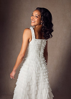 Azazie Zariah Wedding Dresses Diamond White A-Line Ruched Tulle Dress image6