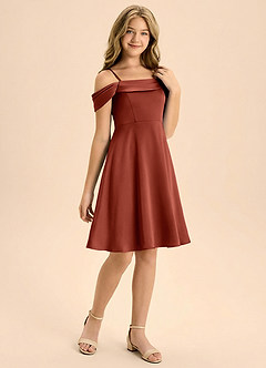 Azazie Anselie Junior Linia A Pofałdowany Satyna elastyczna Mini Młodsza druhna Sukienka image6