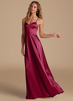 Azazie Mei Bridesmaid Dresses Burgundy A-Line Metallic Satin Dress image4