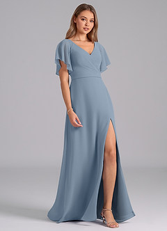 Azazie Ambrosia Bridesmaid Dresses Dusty Blue A-Line Pleated Chiffon Dress image5