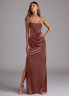 Azazie Mai Bridesmaid Dresses Rustic Rose Sheath Sweetheart Neckline Velvet Dress image4