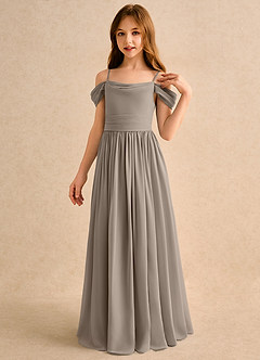 Azazie Shia Girls Formal Blumenmädchenkleider A-Linie Schulterfrei Chiffon Kleid Taupe image3