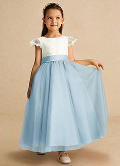 Azazie Pookie Flower Girl Dresses Sky Blue A-Line Lace Tulle Dress image4