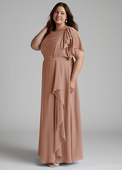 Azazie Aaliyah Modest Bridesmaid Dresses A-Line Scoop Pleated Chiffon Floor-Length Dress image7