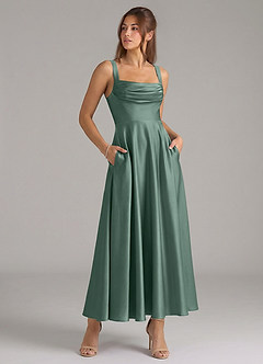 Azazie Shaude Brautjungfernkleider A-Linie Plissee Stretch-Satin Kleid Eukalyptus image3