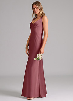 Azazie Kamila Bridesmaid Dresses Desert Rose A-Line Pleated Stretch Satin Dress image6