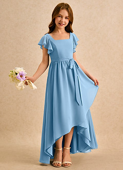 Azazie Milly Girls Formal 플라워 걸 드레스 A라인 주름진 쉬폰 비대칭 드레스 image1