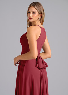 Azazie Denver Bridesmaid Dresses Pomegranate A-Line Pleated Chiffon Dress image2