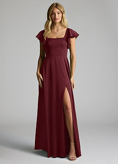 Azazie Bondi Brautjungfernkleider A-Linie Schleifen Stretch-Satin Kleid Cabernetrot image5