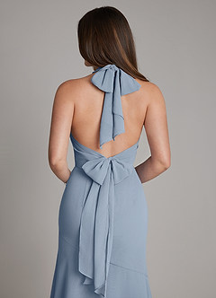 Azazie Magda Bridesmaid Dresses Dusty Blue Mermaid High Neck Chiffon Dress image2