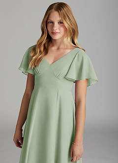Azazie Kimber Junior Dusty Sage A-Line Pleated Chiffon Dress image6