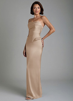 Azazie Harlow Robes de demoiselle d'honneur Robe Fourreau en Satin extensible Corset Taupe image7