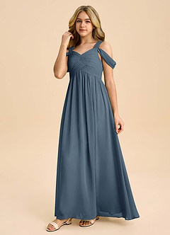 Azazie Lianne Junior Neptune A-Line Off the Shoulder Chiffon Dress image6