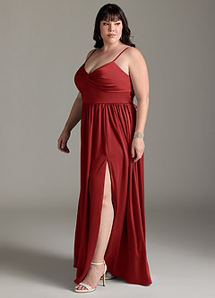 Azazie Zeya Bridesmaid Dresses Pomegranate A-Line Pleated Stretch Satin Dress image13