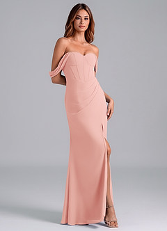 Azazie Asha Bridesmaid Dresses Rosette Sheath Off the Shoulder Chiffon Convertible Dress image3