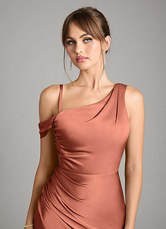 Azazie Madelyn Bridesmaid Dresses Clay Mermaid One Shoulder Stretch Satin Convertible Dress image3