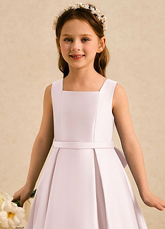 Azazie Josie Flower Girl Dresses Blushing Pink A-Line Pleated Matte Satin Dress image5