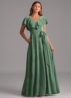 Azazie Lainey Bridesmaid Dresses Eucalyptus A-Line Ruched Velvet Dress image4