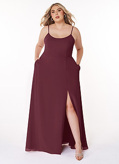 Azazie Moira Brautjungfernkleider A-Linie Schaufel Chiffon Kleid Cabernetrot image8