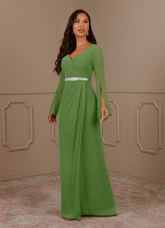 Azazie Belinda vestidos de madre de la novia Vestido de Albahaca de Gasa de Corte en A con Cuello en V Plisado image1