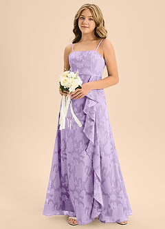 Azazie Kaylee Junior Lilac A-Line with Belt Floral Burnout Dress image6