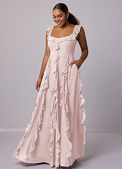 Barbie ♥ Azazie Bridesmaid Dresses Blushing Pink A-Line with Pockets Chiffon Dress image7