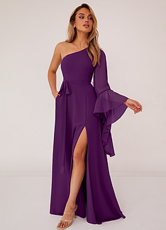 Barbie ♥ Azazie Bridesmaid Dresses Grape A-Line Long Sleeve Chiffon Dress image3