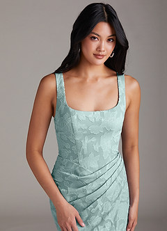 Azazie Mero Bridesmaid Dresses Mist Sheath Pleated Floral Burnout Dress image6