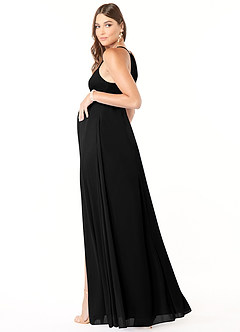 Azazie Annabelle vestidos de dama de honor de maternidad Vestido de Acampanado Cuello en V plisado Largo hasta el piso Malla image5