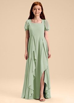 Azazie Priya Junior Abito A-Line in Chiffon Blusa Verde Salvia image3