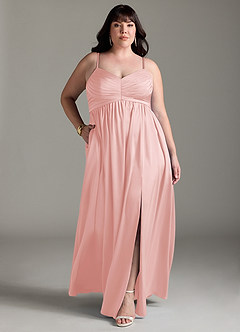 Azazie Alia Bridesmaid Dresses Powder Pink A-Line Pleated Stretch Satin Dress image9