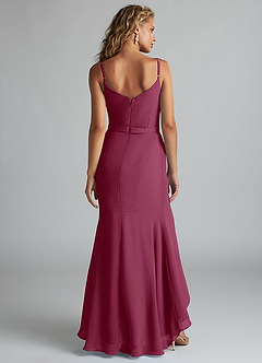 Azazie Summer Bridesmaid Dresses Mulberry Mermaid Scoop Cowl Chiffon Dress image2
