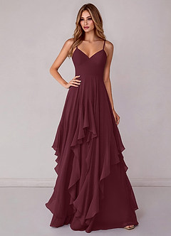 Azazie Zaina Bridesmaid Dresses Cabernet A-Line Chiffon Dress image1