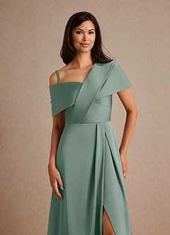 Azazie Milton Mère de la mariée Robes Robe Trapèze en Satin extensible Plissée Sauge D'argent image3