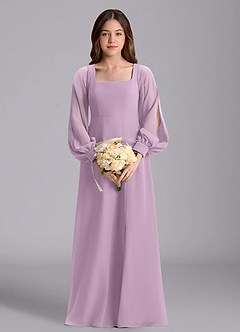 Azazie Bondi Junior Vestido de Glicinia de Gasa de Corte en A con Blusón image3