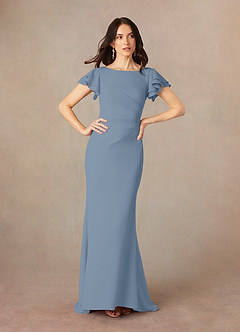 Azazie Peppermint Final Sale Dusty Blue Mermaid Scoop Ruched Stretch Crepe Dress image1