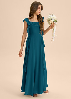 Azazie Carmin Junior Ink Blue A-Line Ruched Chiffon Dress image6