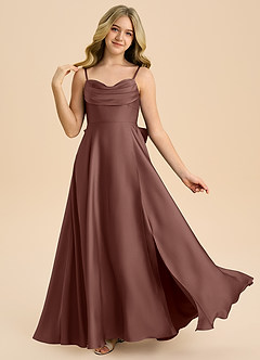 Azazie Bear Junior Espresso A-Line Sweetheart Neckline Stretch Satin Dress image1