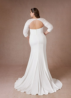 Azazie Marsella Vestidos de novia Vestido de Diamante Blanco de Satén con cara trasera de crepé de Corte Sirena con Sin tirantes image12