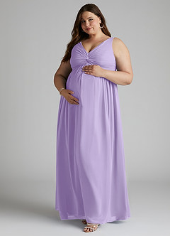 Azazie Yetta Maternity Bridesmaid Dresses A-Line V-Neck Gathered Chiffon Floor-Length Dress image9