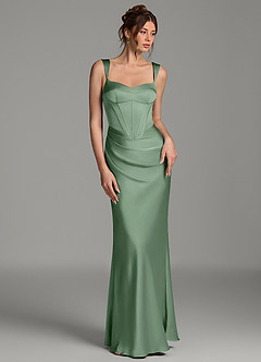 Azazie Mela Brautjungfernkleider Etui Korsett Stretch-Satin Kleid Matcha image3