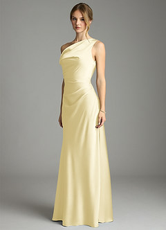 Azazie Emerson Bridesmaid Dresses Lemon Sorbet Mermaid Off the Shoulder Stretch Satin Dress image2