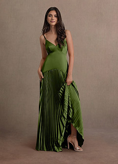 Jill Olive Green Dropped Waist Gown