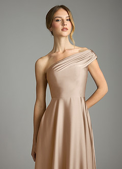 Azazie Melanie 신부 들러리 드레스 A라인 오프 더 숄더 스트레치 새틴 바닥 길이 드레스 image6