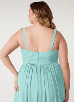 Azazie Chanel Jurken voor bruidsmeisjes Jurk van Chiffon met A-Lijn Geplooid Aqua image11