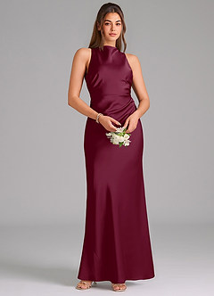 Azazie Evadne Bridesmaid Dresses Mulberry A-Line Pleated Stretch Satin Dress image6