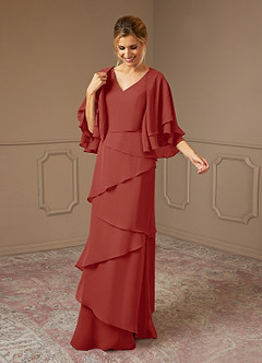 Azazie OHara Mother of the Bride Dresses Terracotta A-Line V-Neck Chiffon Dress image3