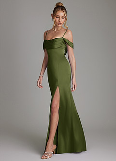 Azazie Nira Bridesmaid Dresses Olive Mermaid Corset Stretch Satin Dress image7