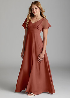 Azazie Kimber Junior Bronzer A-Line Pleated Chiffon Dress image5