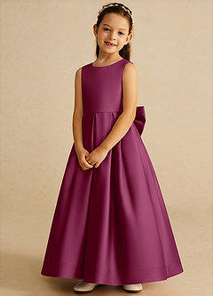 Azazie Cailee Flower Girl Dresses Mulberry Ball-Gown Pleated Matte Satin Dress image4